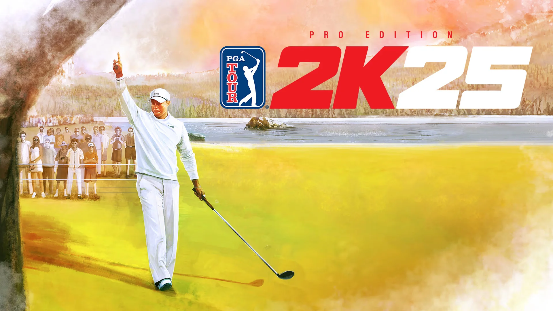 Painted key art of a golfer in white walking a yellow fairway with Pro Edition 2K25 lettering