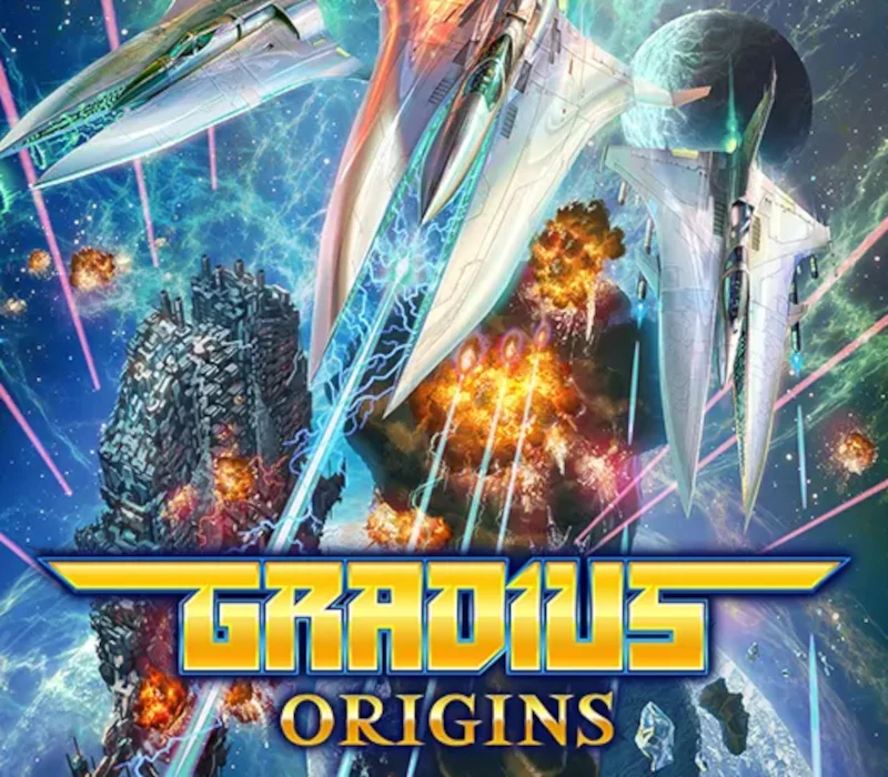 GRADIUS ORIGINS cover with ships and an orange explosion.