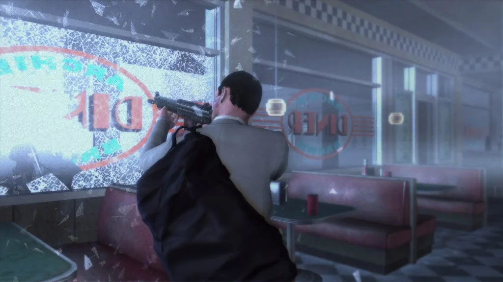 Kane and Lynch squad gunfight in a city street