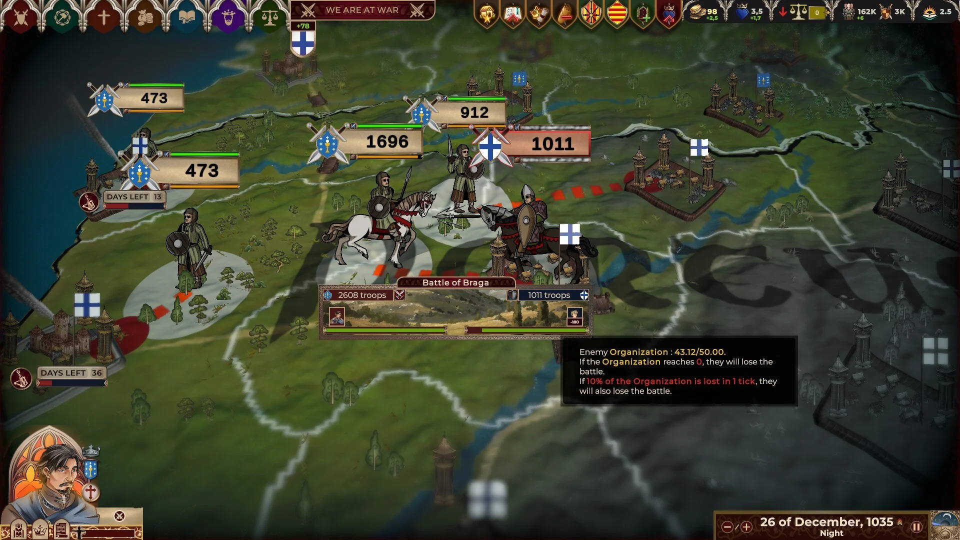 Iberian campaign map: Guillem The Fat De Besalu as Lord, Zaragoza, Navarra, Castilla, tooltip Lands of Besalú