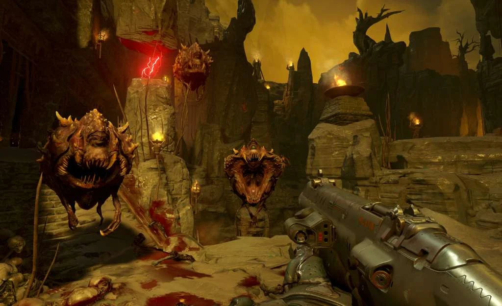 DOOM Slayer glory kill in the depths of Hell