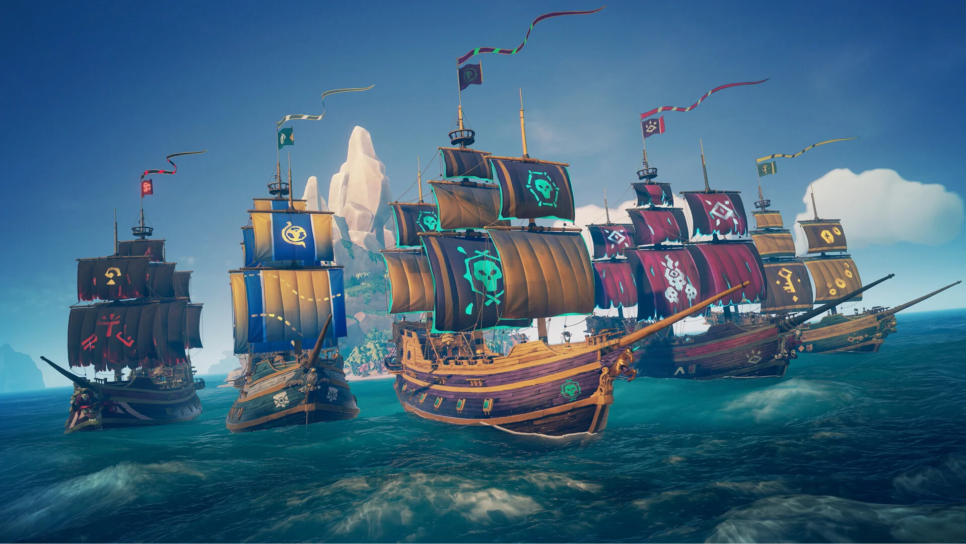 Sea of Thieves pirate crew sailing shared open seas treasure hunt