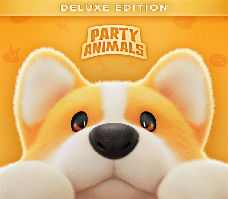 Party Animals Deluxe Europe cover, corgi on a gold Deluxe banner