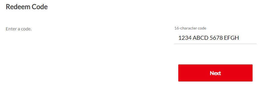 Nintendo website code redemption page