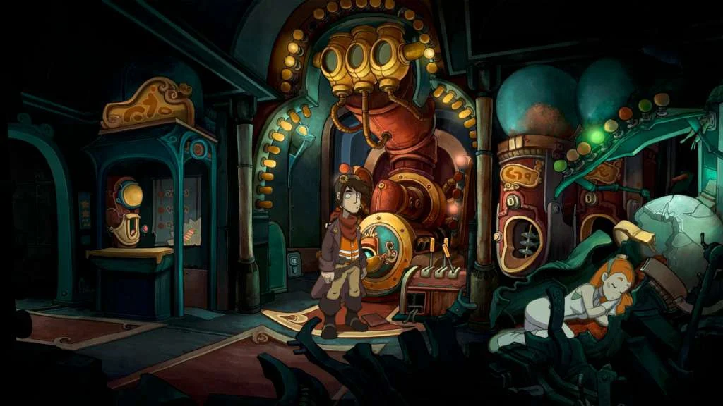 Deponia rude humor dialogue in a Daedalic set piece