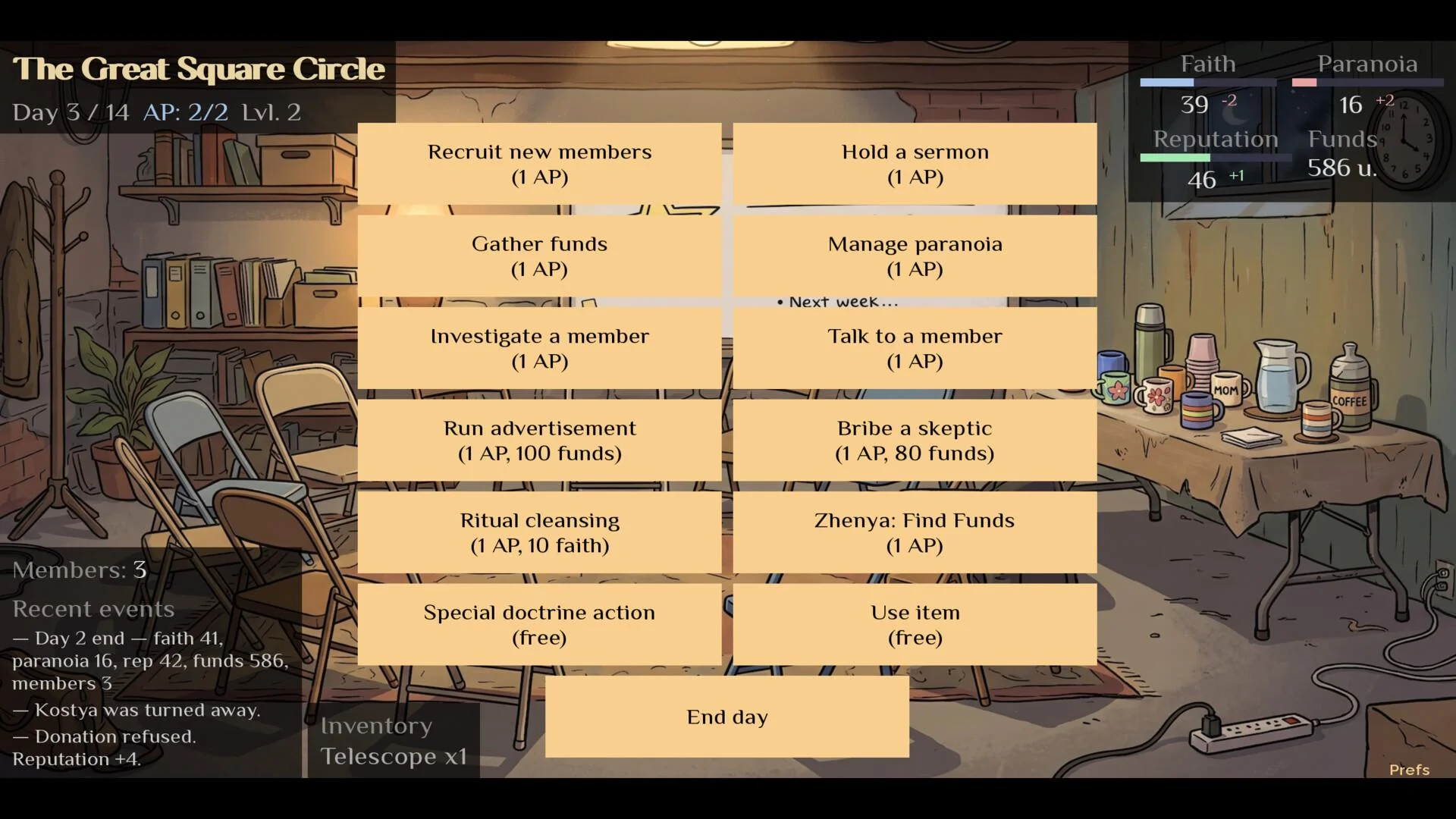 Definitely Not a Cult odd resources and quiet recruits