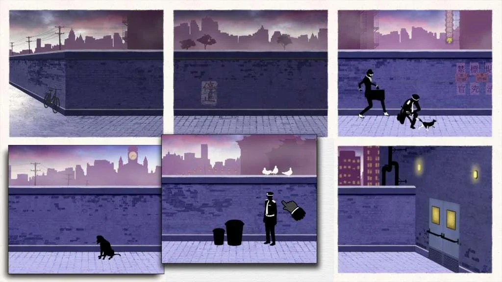 Noir comic panels rearranged in FRAMED Collection