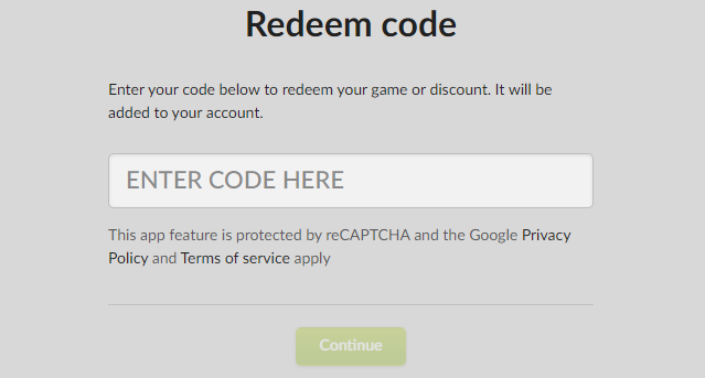 GOG.com code redemption field