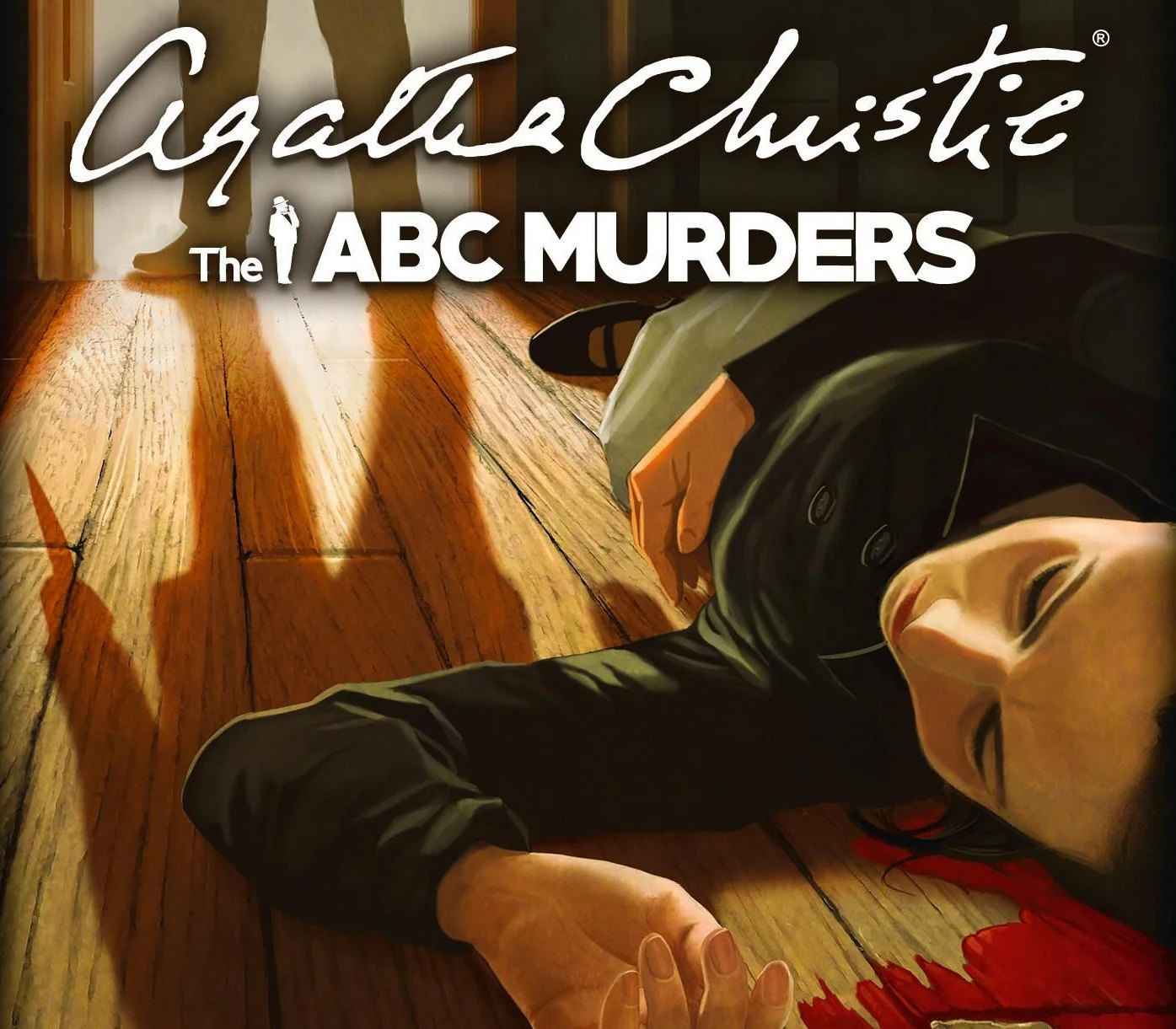 Agatha Christie The ABC Murders cover with a figure lying on red fabric.