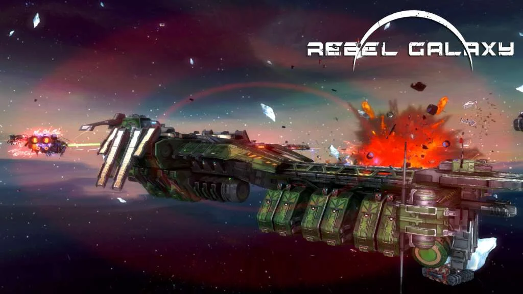 A long ship with orange explosions along the hull