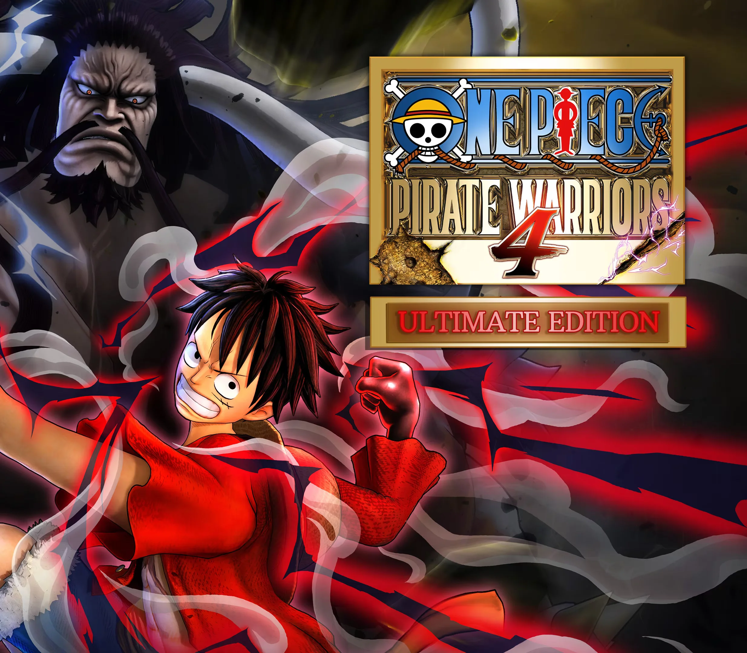 ONE PIECE Pirate Warriors 4 Ultimate Edition cover: Gear 4 Luffy beside Kaido with a gold Ultimate badge