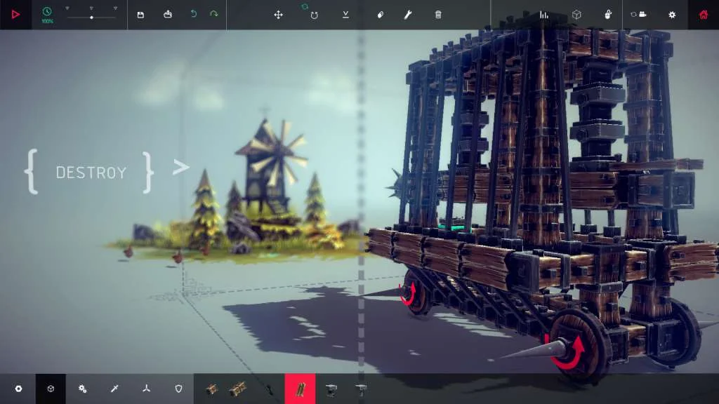 Besiege flying machine dropping rocks on an army