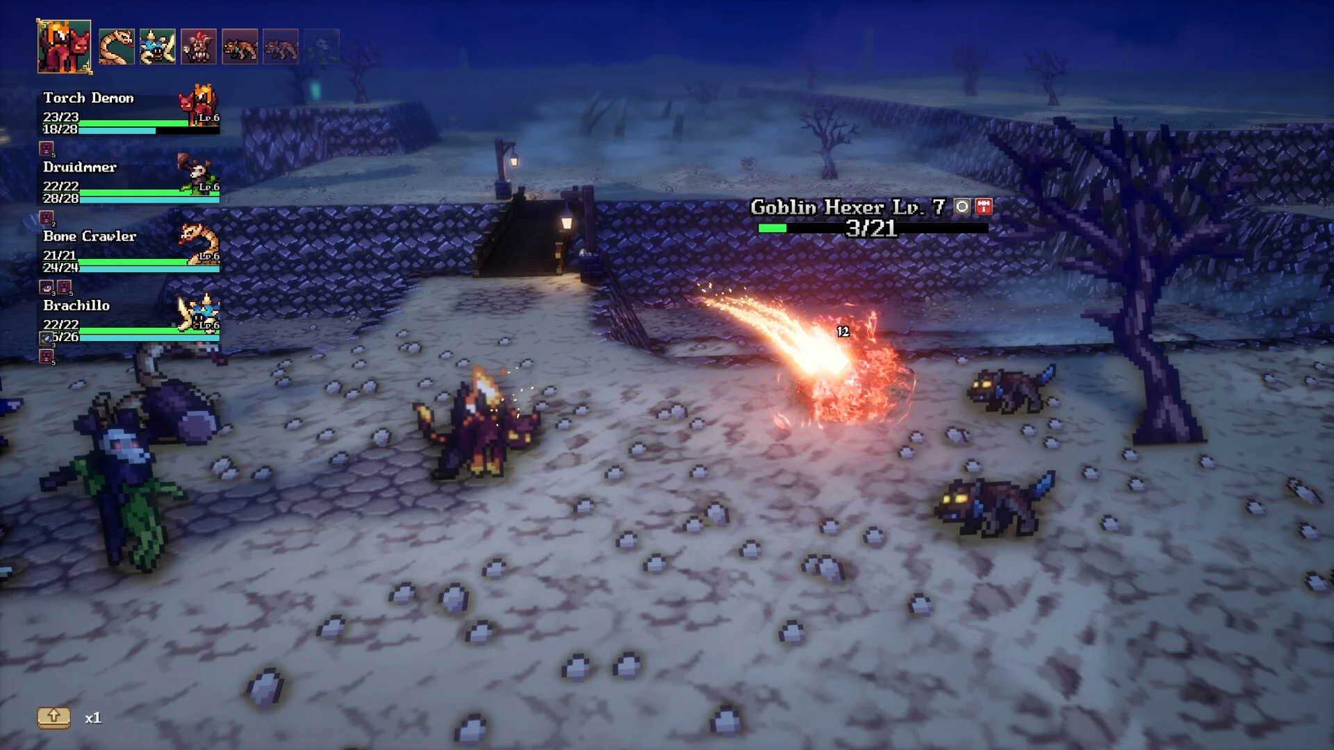 Monster Alchemy turn-based fight with a crafted team