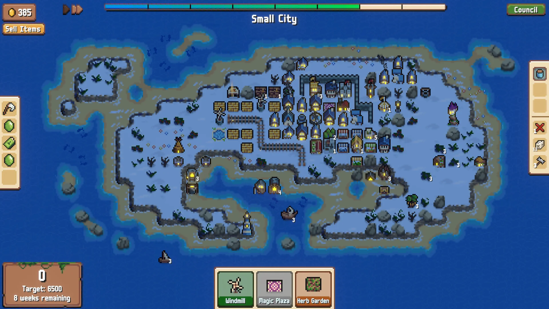 Small City snow map: Windmill Magic Plaza Herb Garden on the tray, 8 weeks remaining