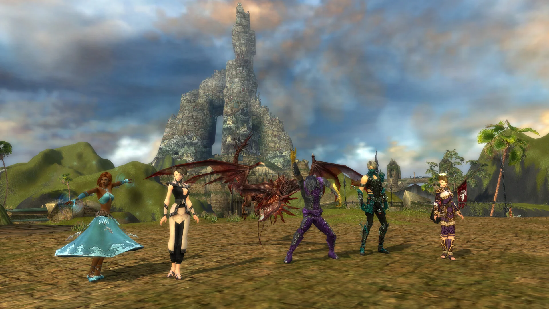 A party faces a large horned creature in a mountain pass.
