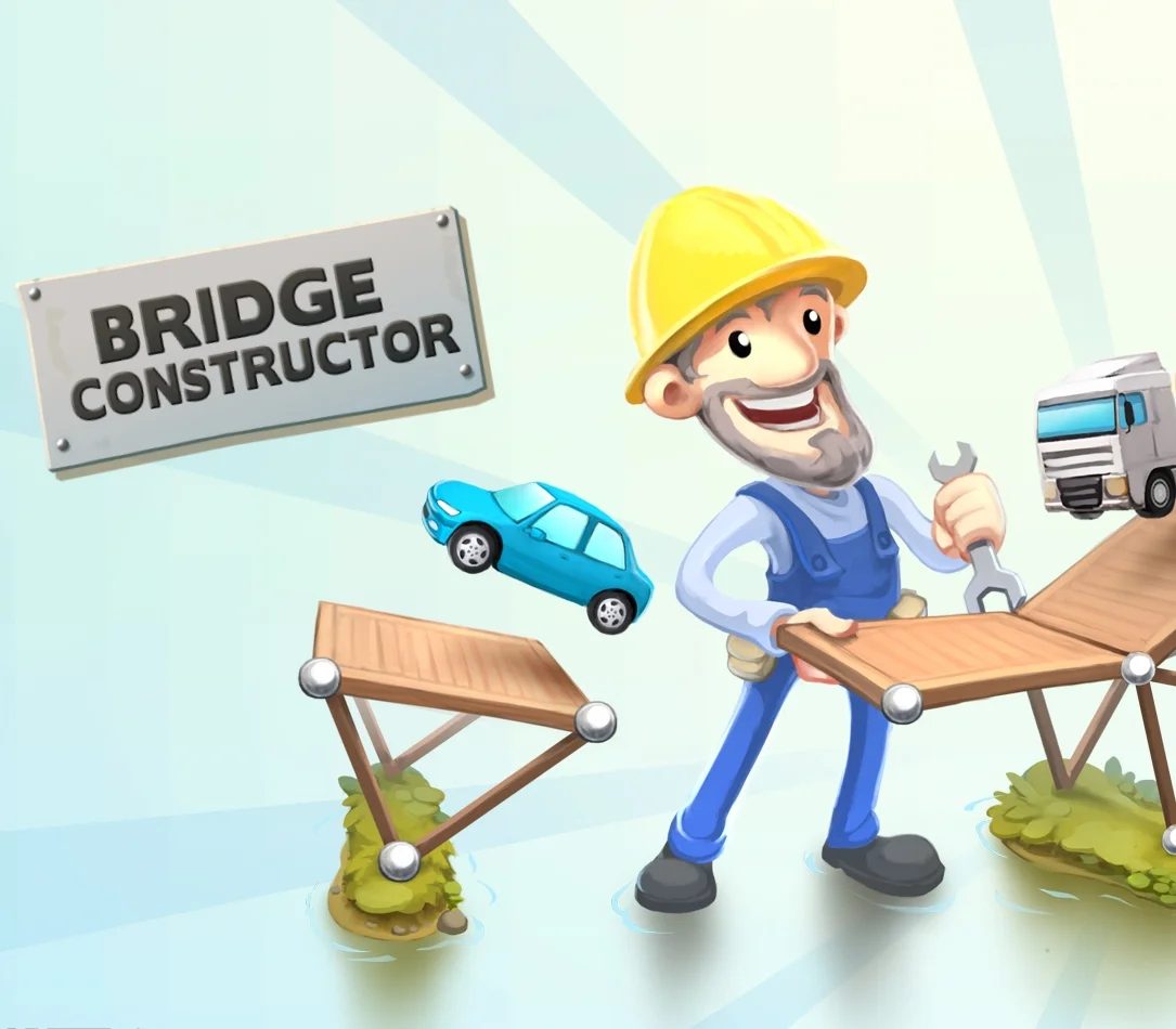 Bridge Constructor cover, physics span over a canyon