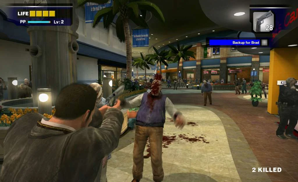 Handgun headshot on a zombie with the Backup for Brad objective on the HUD
