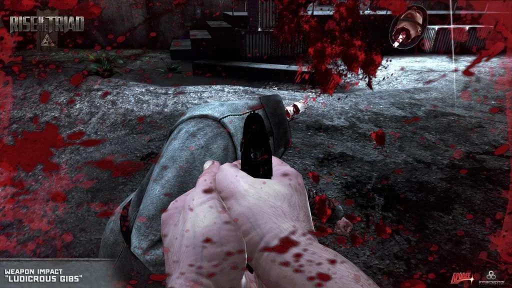 Bloody first-person view of a pistol